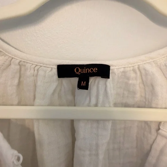 Quince 100% Organic Cotton Gauze Peasant Blouse; White; Medium - Picture 4 of 10